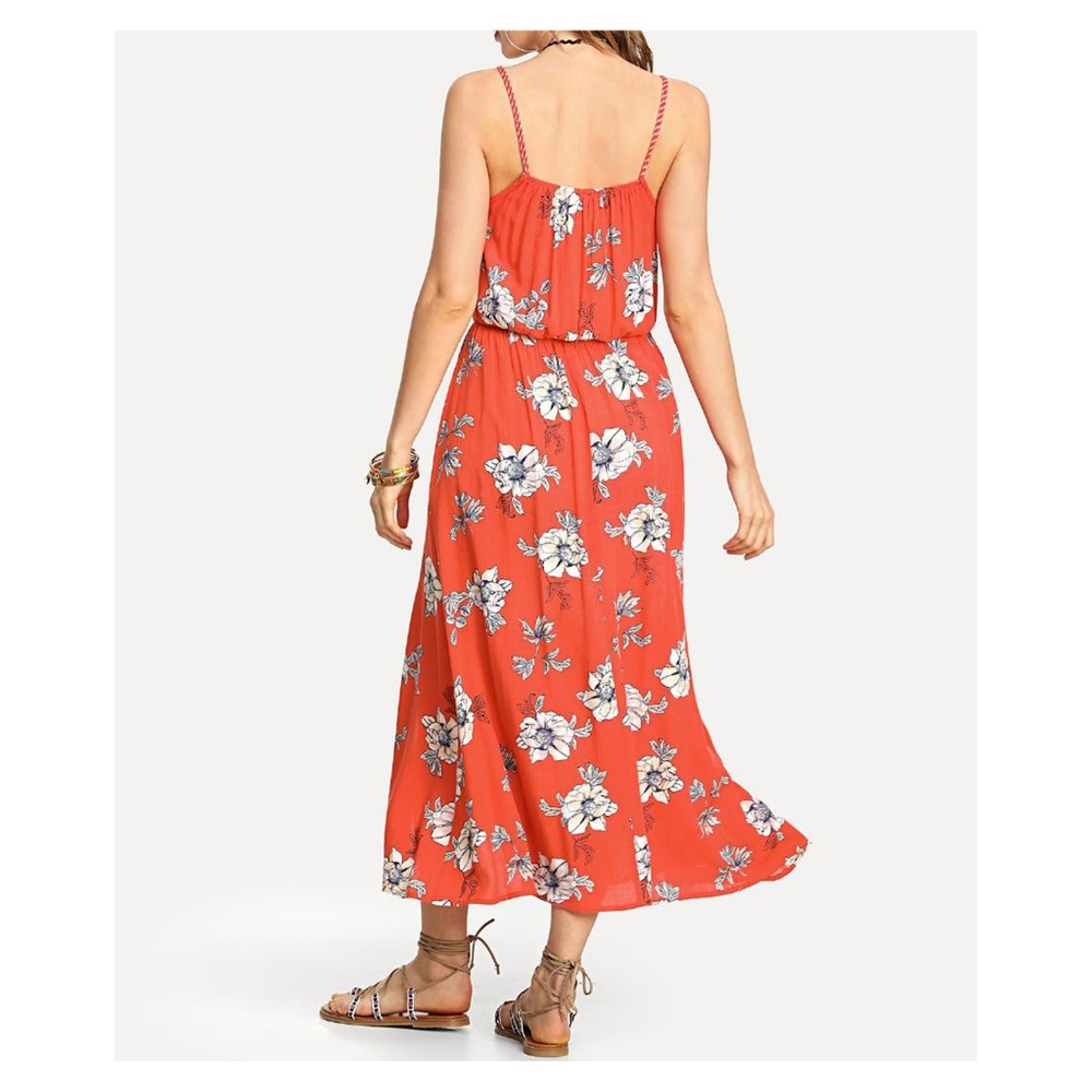 Red Floral Sleeveless M Slit Maxi Dress - Picture 2 of 4